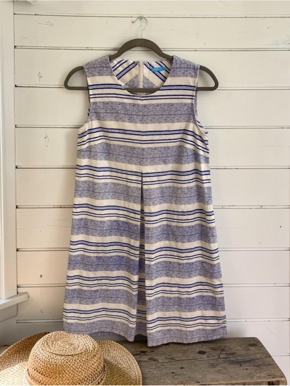 J. McLaughlin Navy Blue Cream Striped Tracy Mini Dress Size XS Shift Dress